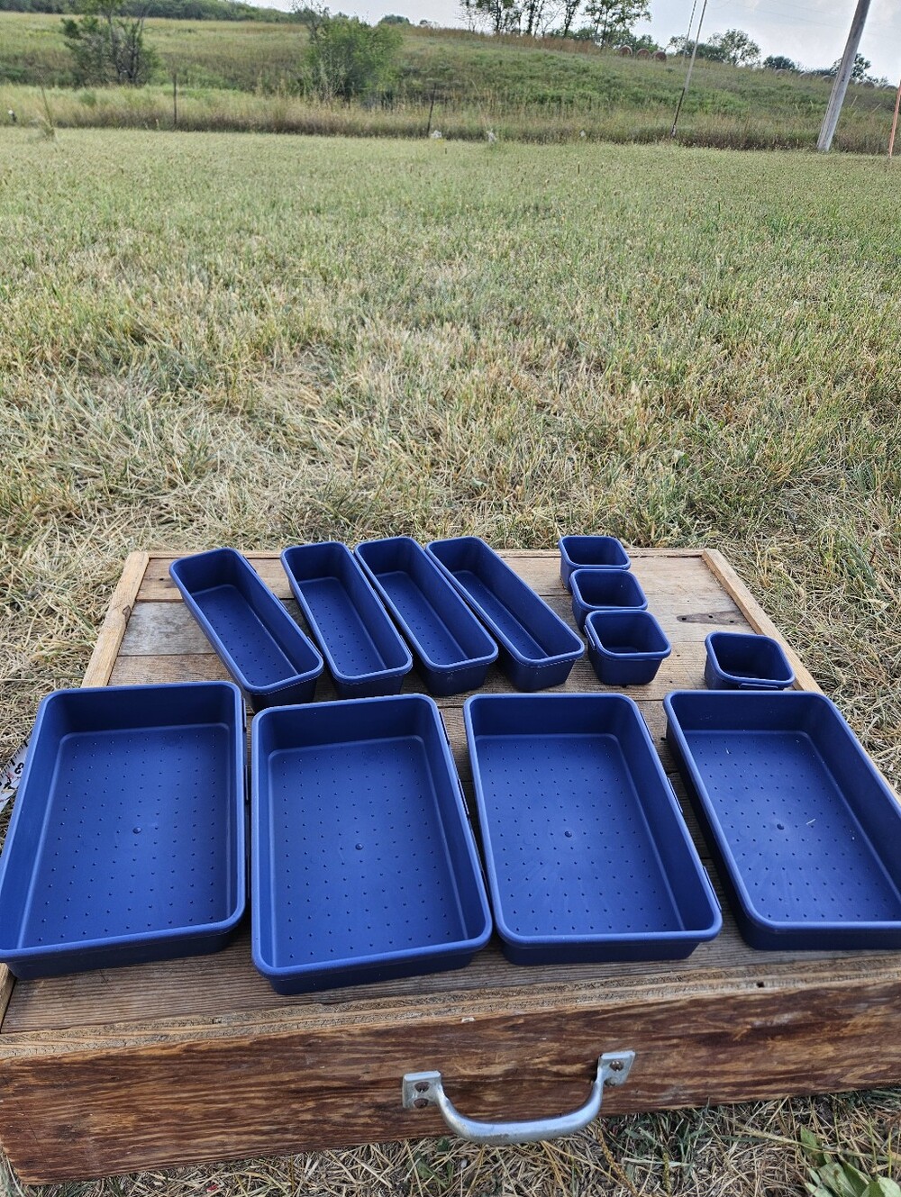 Blue Craft Drawer Organizer Trays Plastic Shallow Storage Bins Divider Set